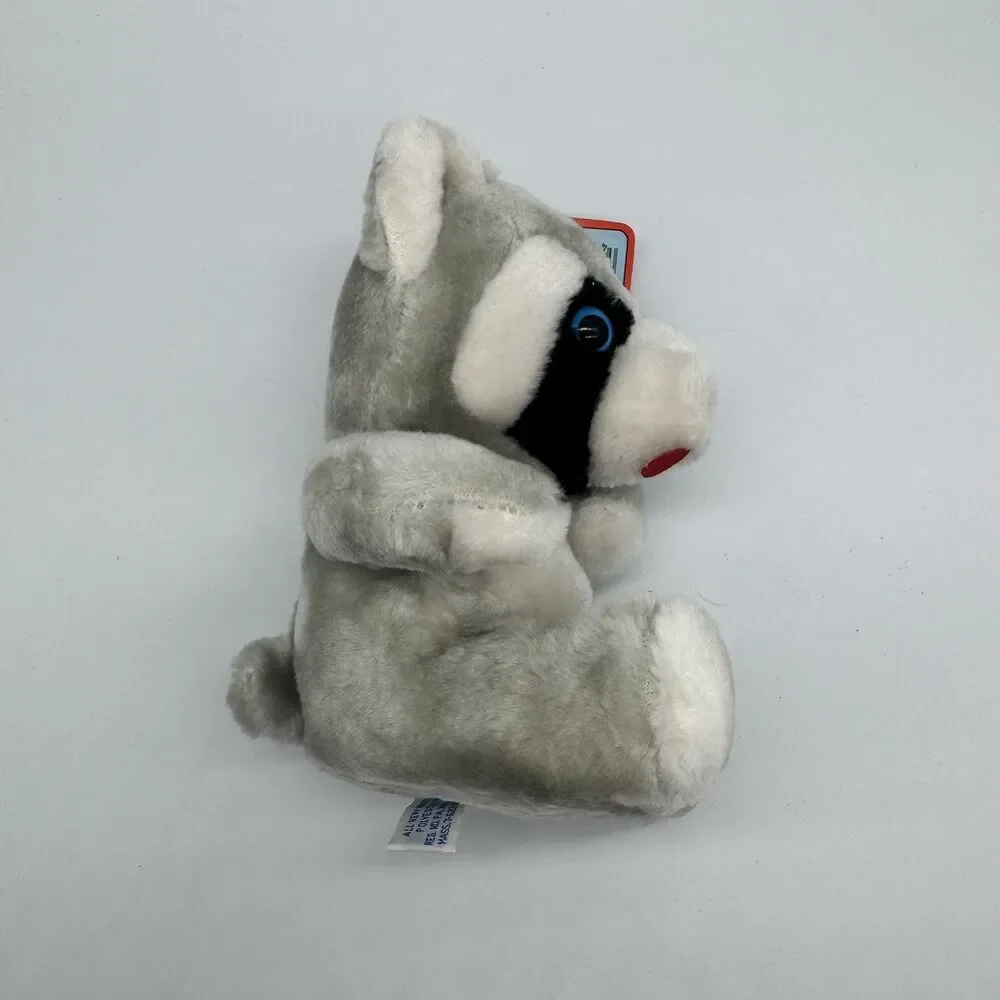 Vintage Swib Racoon Plush Stuffed Animal Sitting 1984 Korea Blue Eyes NWT